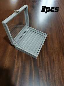 Caja de almacenamiento de anillos de terciopelo con tapa transparente, bandeja organizadora de exhibición de anillos, estuche de almacenamiento de joyas para anillos, pequeño soporte de joyas para exhibición en el hogar y la tienda - Multicolor - Ver 10