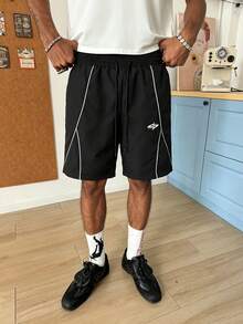 STEELVANCE Herren Lässig Sommer Kontrast Saum Kordelzug Taille Bermuda Strand Shorts - Schwarz - Übersicht 5