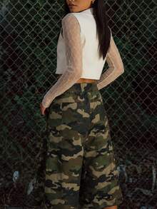 Zerodot Women Green Camouflage Denim Jorts Casual Daily - Army Green - View 2
