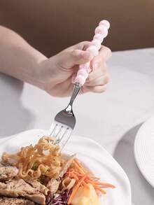 Set Peralatan Makan Stainless Steel 4 Buah dengan Hiasan Manik-Manik, Pisau, Aksesoris Dapur, Hadiah Natal, Perlengkapan Sekolah - Berwarna merah muda - View 4