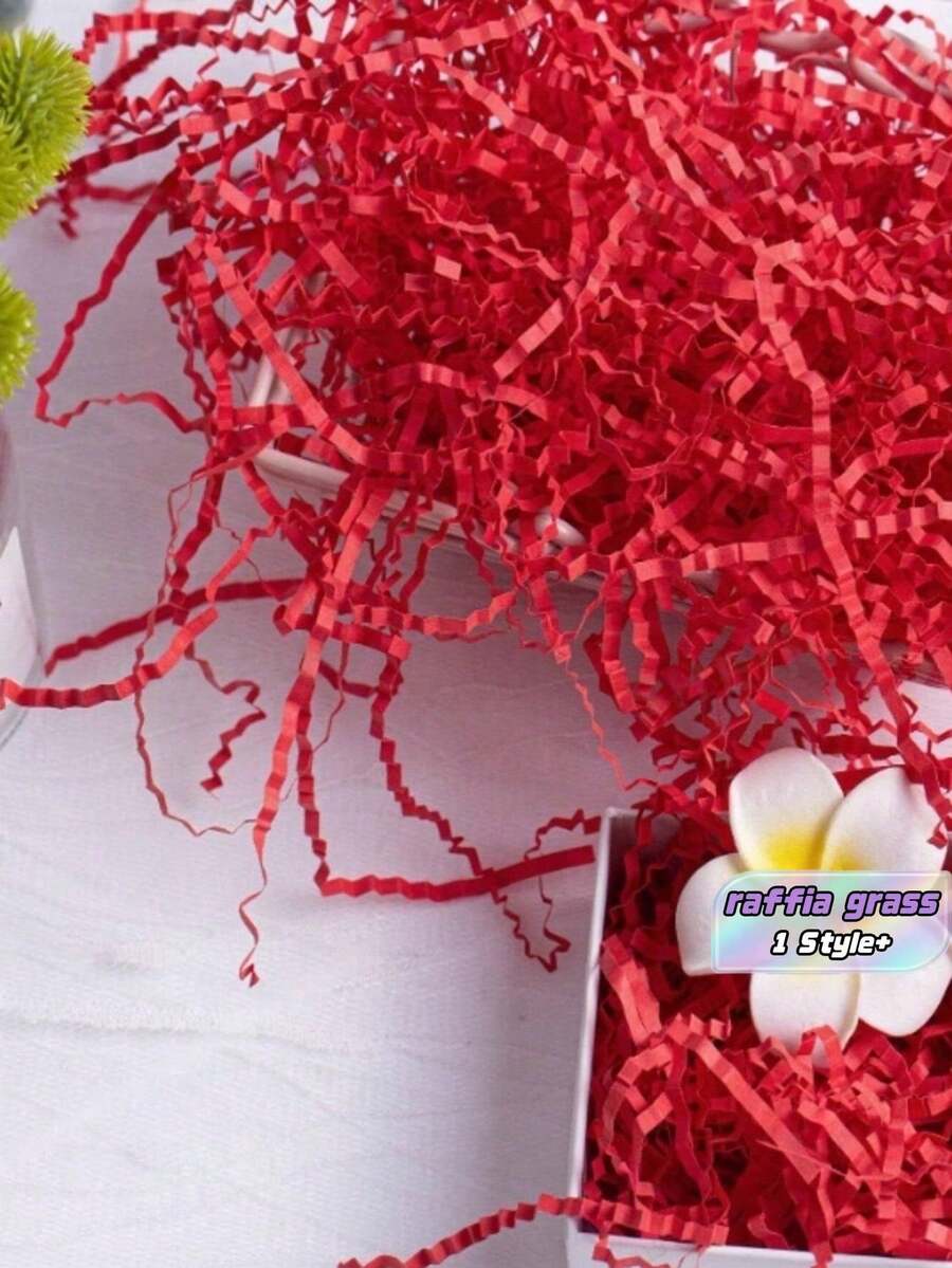 Colored Rafi Grass Shredded Paper Grass Wedding Gift Box Sweet Candy Filler Gift Packaging Box - red - View 1