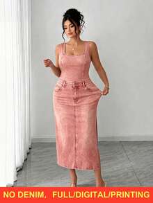 Elenzga 大尺碼女款時尚優雅熱帶花卉印花無袖修身高開衩洋裝，適合春夏、返校、度假、畢業、節日、情人節、聖誕節、音樂節、母親節、萬聖節、感恩節、復活節、國慶日、舞會、生日、約會派對、婚禮季、外出等場合 - 粉色 - 查看 3