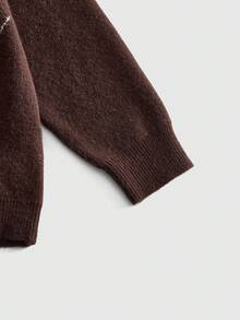 ROMWE MEN Street Life Men's Crew Neck Letter Jacquard Knit Sweater Street Fashion - Brown - View 5