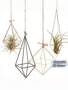 1PC Lightweight Durable Rustproof Iron Triangular Geometric Cube Hanging Planter With Rope For Indoor Outdoor Home Garden Office Balcony Study Living Room Valentine Wedding Holiday Party Decor Modern Farmhouse Style Wall Hanging Gift - Multicolor - View 1