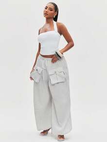NYA SZN Pant Sweatpant Cargo Pocket Jogger Drawstring Flap Pocket Casual Travel Athleisure Everyday Fall Winter - Grey - View 1