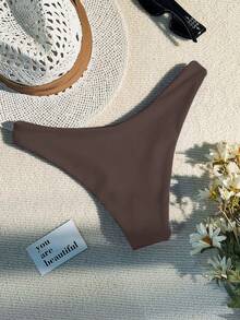 Swim Basics Bottom de bikini de unicolor y sexy para playa y vacaciones - Marrón - Ver 2