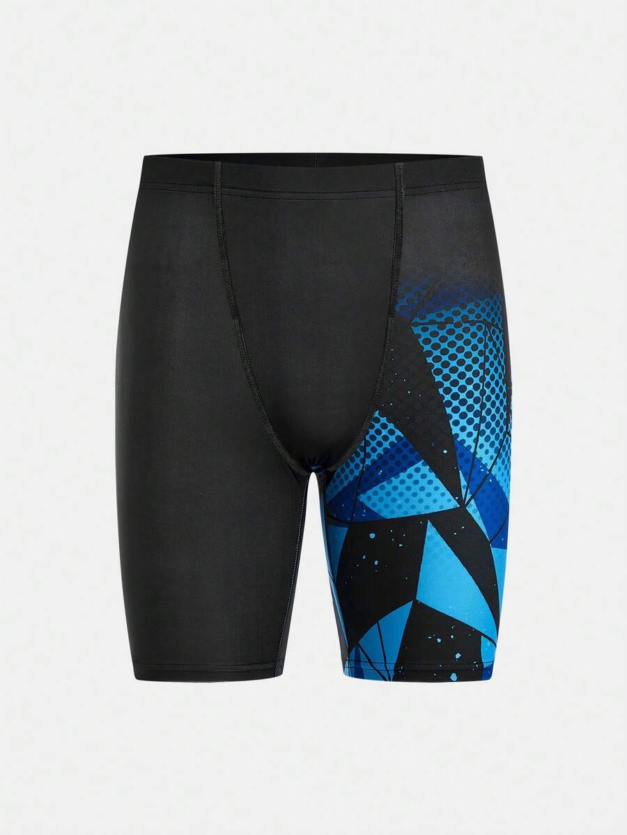 SHEIN Tween Boy Casual Sports Gradient Geometric Print Compression Swim Trunks - Blue - View 1