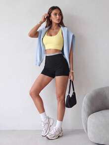 Dewbera Dewbera Seamless Knit Women's Sports Soft Sexy Fitness Workout Running Weightlifting Yoga Daily Wear Photography Tight Shorts Gym Black Summer - Black and White - View 2