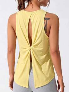 Velisys Velisys Loose Yoga Set For Women, Backless Sheer Workout Top, Lightweight Summer Fitness Clothing, Pilates Training Vest - Yellow - View 1