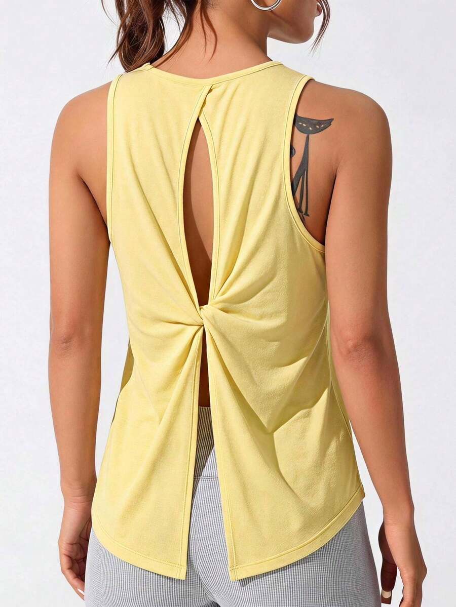 Velisys Velisys Loose Yoga Set For Women, Backless Sheer Workout Top, Lightweight Summer Fitness Clothing, Pilates Training Vest - Yellow - View 1