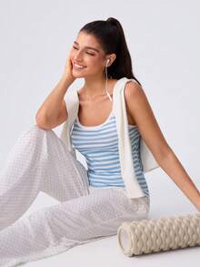 Loungeista Women Thin Spaghetti Strap Cami Top, Versatile Casual Tank Top, Sport Vacation Loungewear For Spring Summer Autumn - Blue and White - View 7