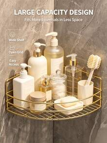 Bathroom Triangular Storage Rack Without Drilling Holes, Suitable For Showers, And For Storing Shampoo And Body Wash Products. - Gold - View 4