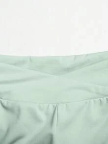 SHEIN Girlism 青少年女孩運動服 薄荷綠兒童針織長袖立領拉鍊外套背心 騎行緊身褲 3件套 - 薄荷綠 - 查看 8