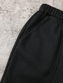 SHEIN 兒童青少年男孩休閒街頭風運動黑色運動長褲 直筒褲 Y2K下身穿搭 適合秋冬、學校、家庭聚會、度假、派對 秋季穿搭 冬季穿搭 - 黑色 - 查看 3