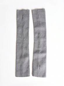 MUSERA Grey Ribbed Knit Arm Warmers Gloves Festival Rave Ibiza Clubbing Streetwear Summer Fall Winter - Dark Grey - View 4
