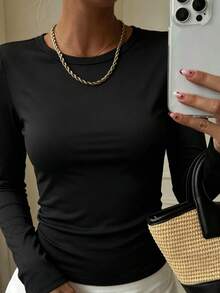 Dazy Tall Women's Crew Neck Thermal Lined Long Sleeve Base Layer T-Shirt Vacation - Black - View 4