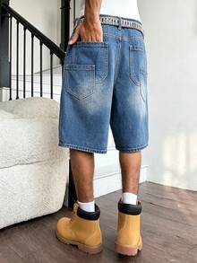 Manfinity Hypemode American Hip Hop Bag-In-Bag Design Unisex Denim Shorts - Blue - View 4