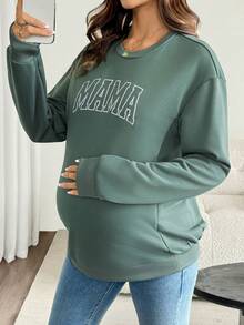 SHEIN Maternity Letter Print Nursing Function Long Sleeve Sweatshirt - Green - View 5