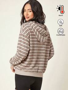 SHEIN BASICS 女款休閒條紋連帽衛衣，秋季 - 彩色 - 查看 2