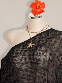 SHEIN ICON 夏季女款黑白豹紋性感節日派對夜店海灘婚禮外出鉤編純色 - 深灰色 - 查看 5