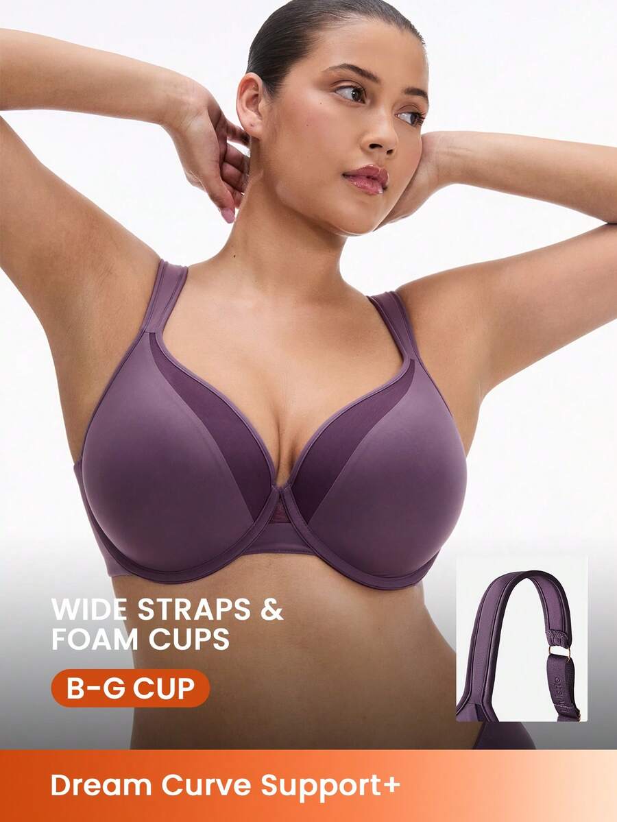 LUVLETTE Plus Dream Curve Support +Smooth Halloween Full Coverage Support Wide Strap Push Up T-Shirt Purple Basic Bra - Purple - View 1