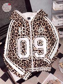 SHEIN EZwear 復古豹紋數位印花休閒街頭風寬鬆衛衣，對比色設計，適合秋冬穿著，秋季衛衣，適用於日常通勤、聚會、秋冬夏季、聖誕節、新年、感恩節、派對、婚禮、海灘、畢業典禮、優雅、外出、約會、通勤、情人節、優雅、度假、Y2K - 彩色 - 查看 1