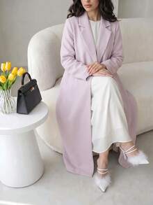 Yasmyna Women's Elegant Textured Long Sleeve Lapel Pink Abaya - Pink - View 4
