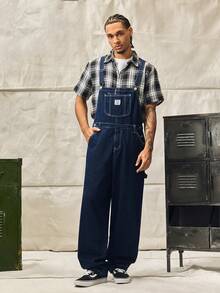 Norleigh Men's Street Wear Multi-Pocket Chest Protector Blue Versatile Denim Overalls - Dark Wash - View 3