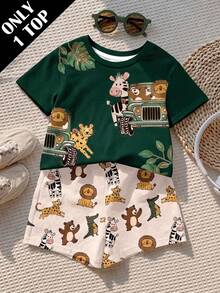 Baby Boy Casual Minimalist Cartoon Print Crew Neck Top, Suitable For Spring And Summer - Multicolor - View 3