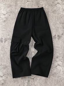 SHEIN 青少年男孩休閒日常舒適工裝直筒寬鬆長褲，黑色工裝褲，新年，六七歲，適合外出、出遊、上學，春、夏、秋、冬 - 黑色 - 查看 6