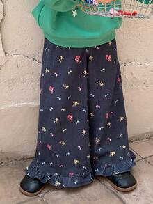 THE POWERPUFF GIRLS X DAZY Young Girl Elastic Waist All-Over Print Casual Daily Denim Jeans - Dark Wash - View 8