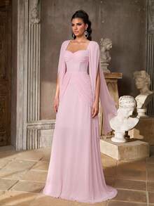 Aureia Elegant Luxurious Strapless Ruched Slimming Concealing Side Boob Slimming Fitted A-Line Trailing Evening Gown Suitable For Attending Parties, Balls, Birthdays, Gatherings, Award Ceremonies, Formal Ladies Dinner Dress (Heavy Workmanship Dress) - Baby Pink - View 7