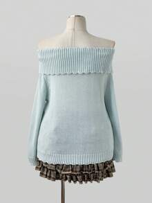 Sunspun Women's Plus Size Bowknot 3D Cable Knit Pullover Sweater Fall - Blue - View 2