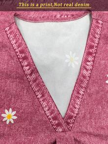 EMERY ROSE Women's Casual Vacation Daisy Print V-Neck Washed Tank Top - Redwood - View 5