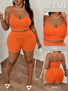 Slaydiva Summer Basic Loose Fit Women's Plus Size Outdoor Casual Set - Burnt Orange - View 10