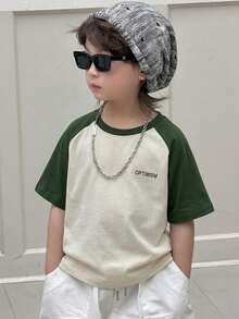 DAZY Young Boys' Casual Contrast Raglan Sleeve Round Neck T-Shirt Summer - Green - View 8