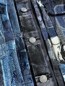 ROMWE MEN Street Life Men's Digital Pattern Casual Versatile Daily Denim Jacket - Blue - View 5