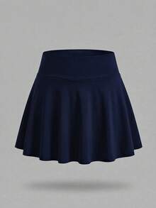 Sweetra Women's Solid Color Casual Versatile Daily Travel Sports Skorts 2pcs Set - Blue and White - View 4