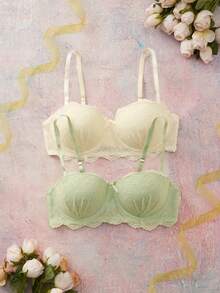 Elorette 2pcs Pink Women's Underwire Lace Bra Set - Multicolor - View 1
