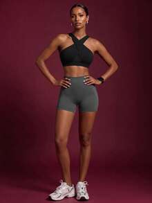 Zivah Solid Color High Waist Slim Fit Sports Shorts - Multicolor - View 12