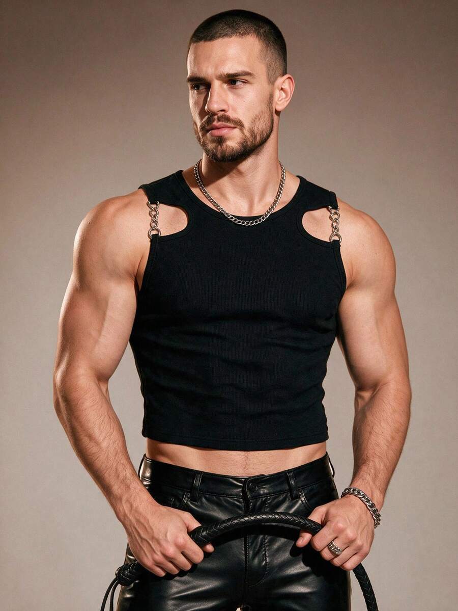 ZURIURI Men's Hollow-Out Metal Chain Sexy Vest - Black - View 1