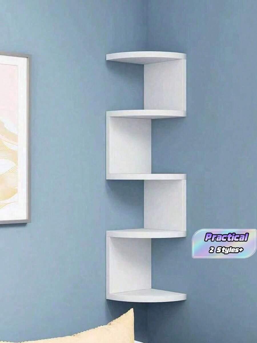 1 buah Rak Sudut Dinding, Rak Buku, Tidak Perlu Pengeboran, Rak Penyimpanan Dinding untuk Kamar Tidur, Ruang Tamu - Putih - View 1