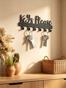 1 Fashionable Key Wall Rack, Black Metal Decorative Key Holder, Wall Mounted Storage Organizer, Metal Art Decor Hook, Easy Install Space Saving Key Rack For Coats Hats Keys Small Items - Black - View 2