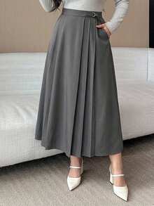 Dazy Plus High Waist A-Line Pleated Skirt, Elegant & Playful, Commuter Style, Spring/Autumn New Arrival - Grey - View 4