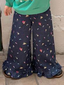 THE POWERPUFF GIRLS X DAZY Young Girl Elastic Waist All-Over Print Casual Daily Denim Jeans - Dark Wash - View 5