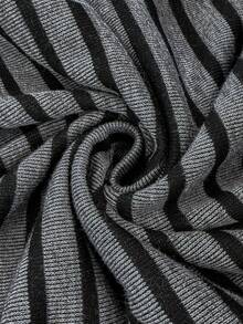 SHEIN Setelan Hamil 2 Potong: Atasan Bergaris Blok Warna dengan Hem Asimetris dan Celana Panjang Kasual dengan Tali Serut di Pinggang (Musim Gugur) - Dark Grey - View 7
