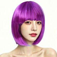 9.8 Inch Short, Synthetic Wig With Purple Bangs, Party Wig, Perfect For Halloween, Role-Playing, And Holiday Gatherings, Special Occasions - Dark Purple - View 6
