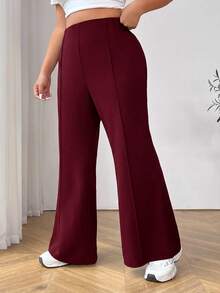 SHEIN EZwear 大尺碼女款素色簡約日常喇叭西裝褲，適合畢業季、返校季 - 酒紅色 - 查看 5