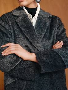MOTF PREMIUM WOMEN'S COLORBLOCK LAPEL COLLAR OVERCOAT - Dark Grey - View 3
