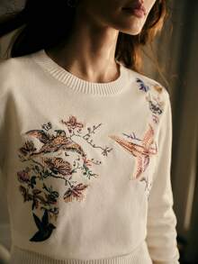 MOTF PREMIUM WOMEN'S AUTUMN/WINTER EMBROIDERED WIDE HEM SWEATER - White - View 3